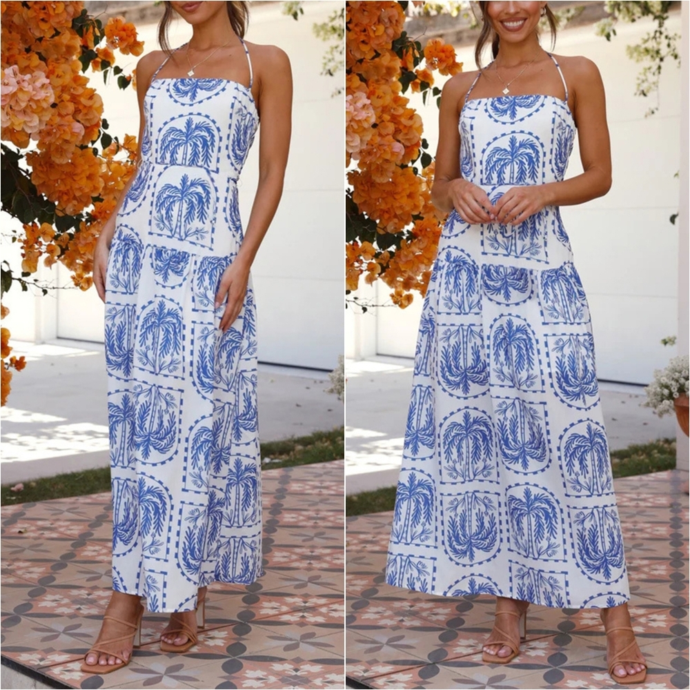Swaying Palms Maxi Dress - Blue - Picture 3 of 13
